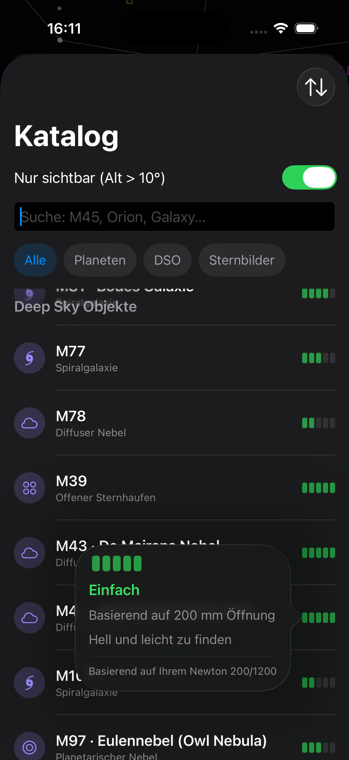 Katalog mit Beobachtbarkeitsanzeige